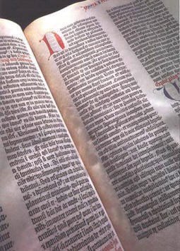 A page from the Fourty-two line Guttenburg Bible. 1455 AD